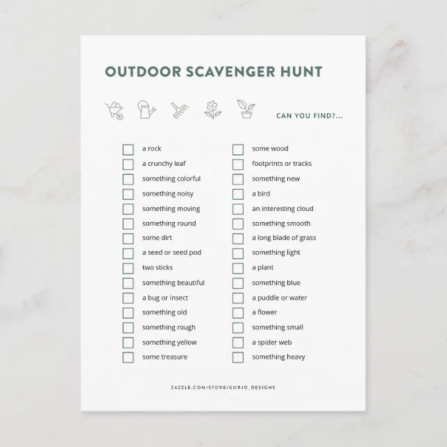 Outdoor Scavenger Hunt Kids Party Game Card | Zazzle