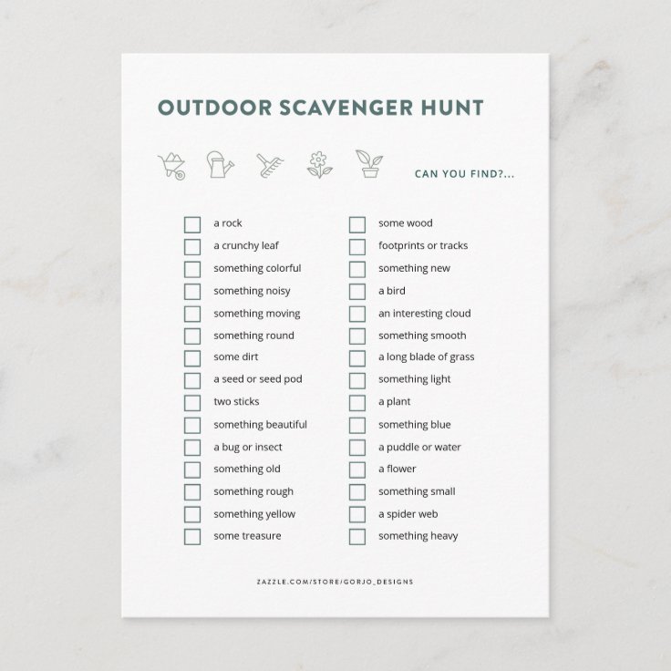 Outdoor Scavenger Hunt Kids Party Game Card | Zazzle