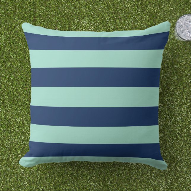 Outdoor Seafoam Green and Navy Stripes Throw Pillow Zazzle