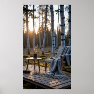 outdoor setting with a minimalist wooden deck poster