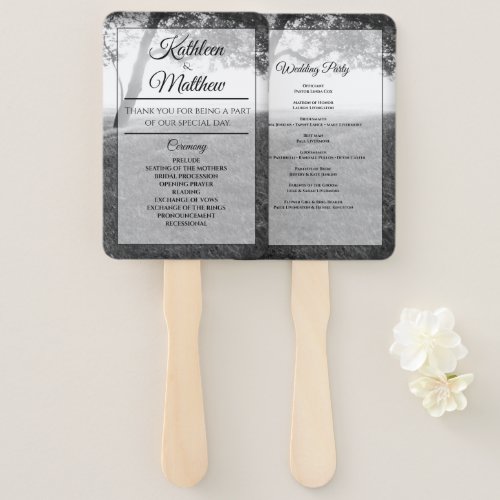 Outdoor Shade Black  White Wedding Program Hand Fan