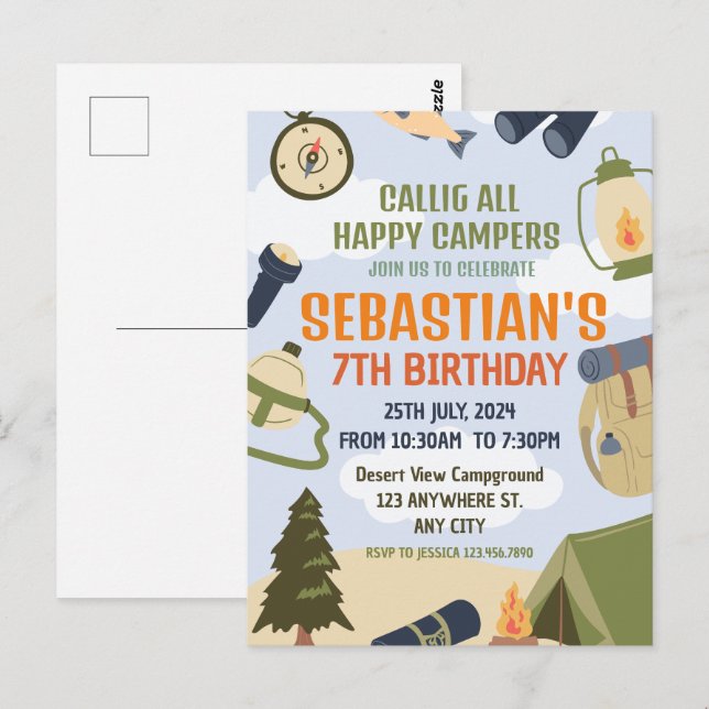 Outdoor Smores Camp Out Birthday Postcard (Front/Back)