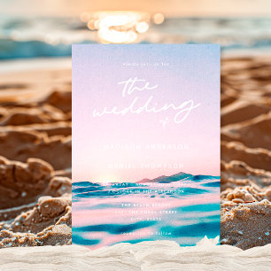 Outdoor Summer Sunset Blue Ocean Coastal Wedding Invitation