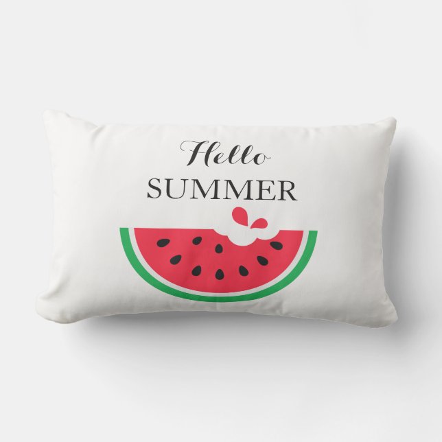Outdoor Throw Pillow-Hello Summer  Lumbar Pillow (Front)