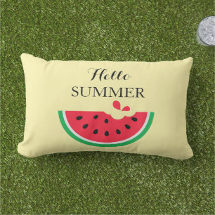 Outdoor Throw Pillow-Hello Summer Lumbar Pillow