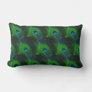 Outdoor Throw Pillow-Peacock Feathers Lumbar Pillow