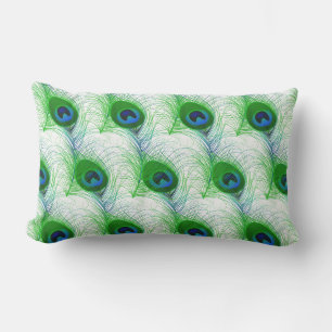 Outdoor Throw Pillow-Peacock Feathers Lumbar Pillow