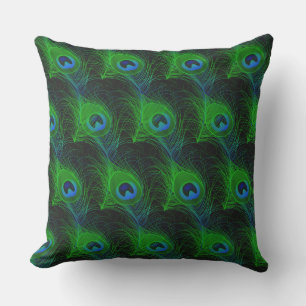 Outdoor Throw Pillow-Peacock Feathers Throw Pillow