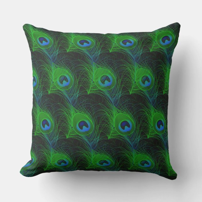 Outdoor Throw Pillow-Peacock Feathers Throw Pillow (Front)
