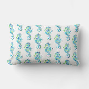 Outdoor Throw Pillow-Seahorse Lumbar Pillow