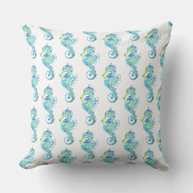 Outdoor Throw Pillow-Seahorse Pillow (Front)