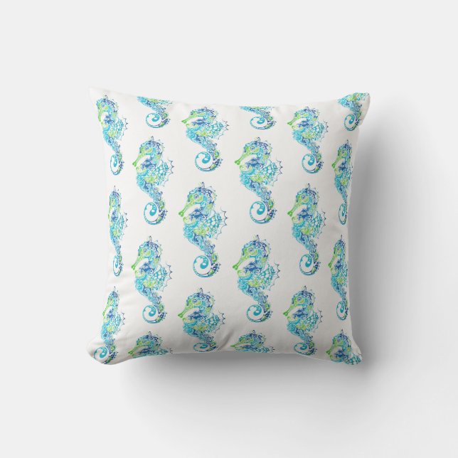 Outdoor Throw Pillow-Seahorse Pillow (Front)
