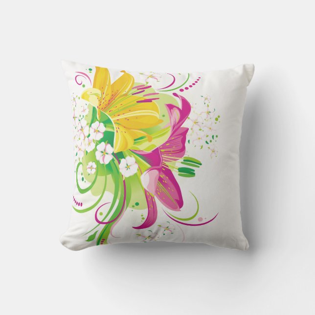 Outdoor Throw Pillow-Summer Flowers Pillow (Front)