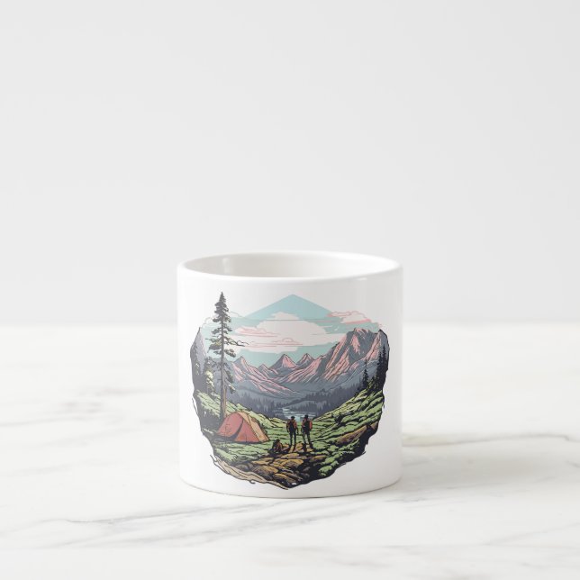 Outdoor unique, retro/vintage graphic espresso cup (Front)
