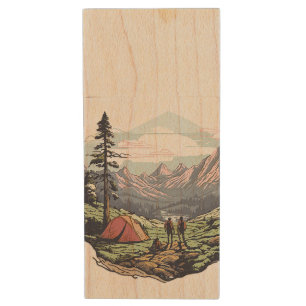 Outdoor unique, retro/vintage graphic wood flash drive