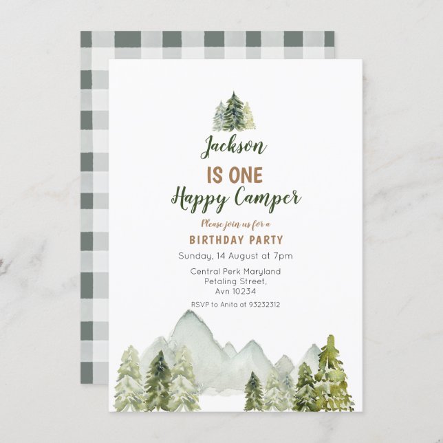 Outdoor Watercolor camper first birthday Invitation (Front/Back)