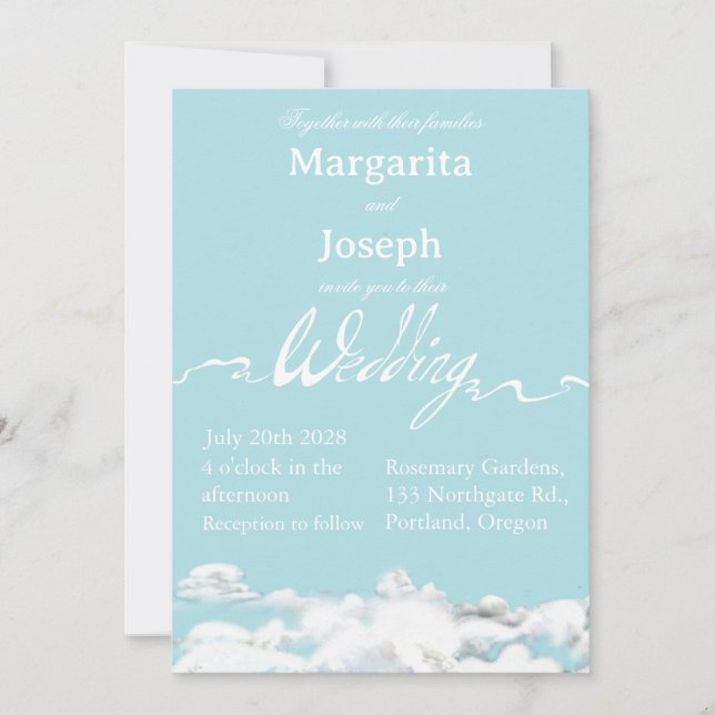 outdoor wedding Invitation, blue sky and clouds Invitation (Front)
