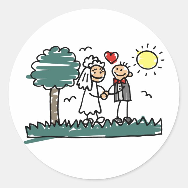 Outdoor Wedding Outside Nature Green Wedding Classic Round Sticker (Front)
