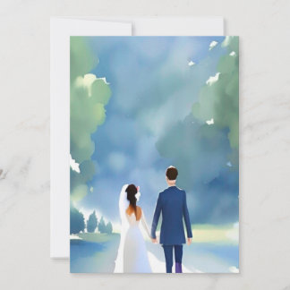 Outdoor Wedding Pretty Watercolor Bride and Groom Invitation