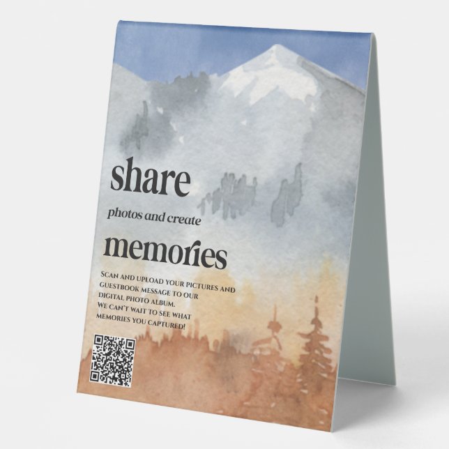 Outdoor Wedding  QR Code Photo Pictures Guestbook Table Tent (Front)