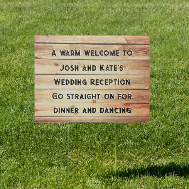 Outdoor Wedding Reception Wood Effect Personalized Sign (Insitu)