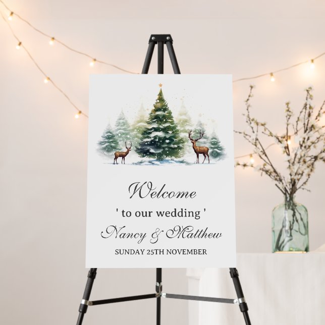 Outdoor Winter Christmas Wedding Welcome Sign (In Situ (Stand))