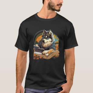 Outdoors Alaskan Malamute Dog Reading Book T-Shirt