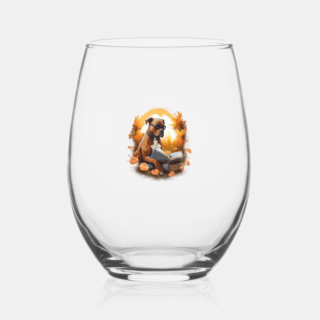 Outdoors American Staffordshire Terrier Dog Readin Stemless Wine Glass (Front)