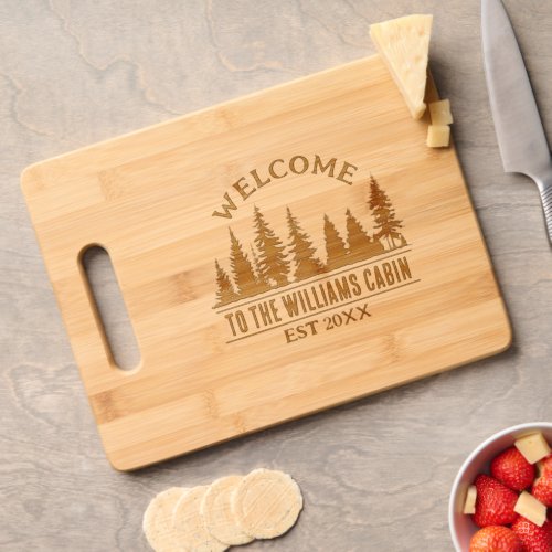 Outdoors Camp Personalized Family Cabin Name Cutting Board