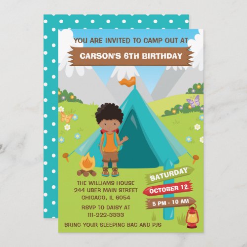 Outdoors Camping Birthday African American Boy Inv Invitation