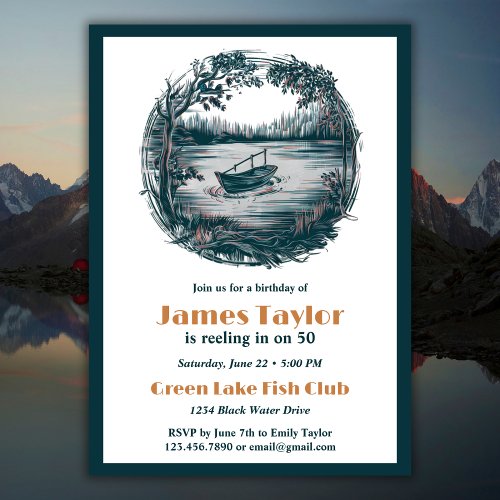 Outdoors Fishing Themed Adult Mens Birthday Party Invitation