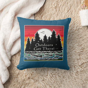 Outdoors Get There Canoes  Throw Pillow