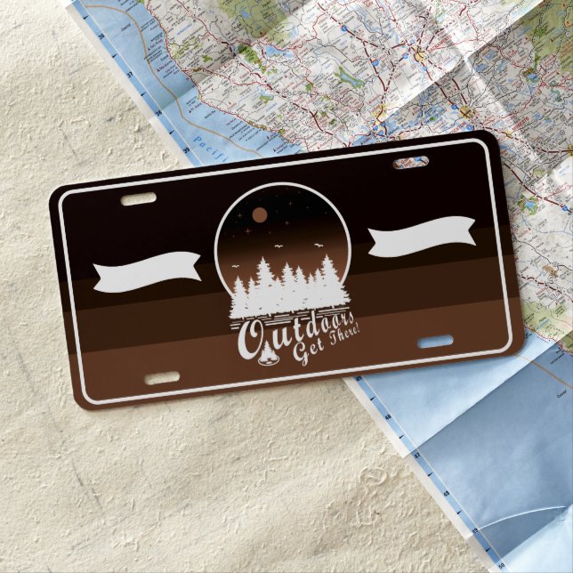 Outdoors Get There Moon Brown License Plate (In Situ)