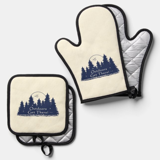 Outdoors Get there! Oven Mitt & Pot Holder Set (Front/Back)