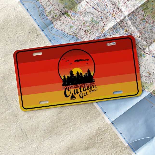 Outdoors Get There Sunset License Plate (In Situ)