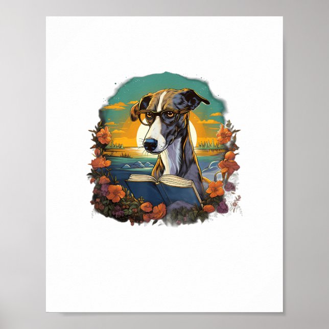 Outdoors Greyhound Dog Reading Book  Poster (Front)