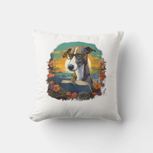 Outdoors Greyhound Dog Reading Book Throw Pillow