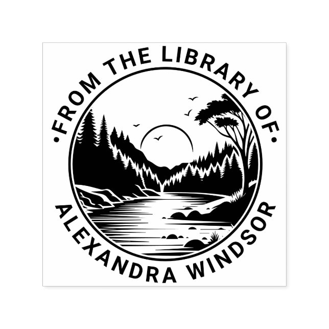 Outdoors: River Stream Trees Sun Library Book Name Self-inking Stamp (Design)