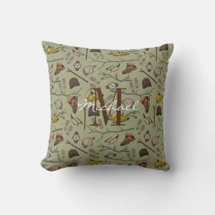Outdoors Trail Hiking Adventurer Pattern Monogram Throw Pillow