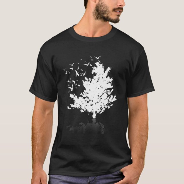 Outdoors Wildlife Flock Of Birds Forest Trees Natu T-Shirt (Front)