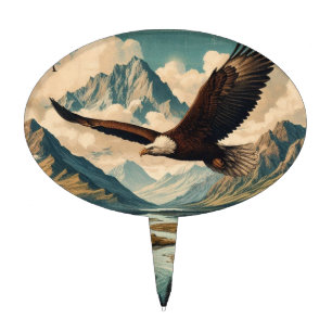 Outdoorsman bald eagle mountain range cake topper
