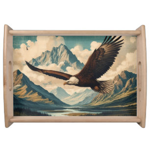 Outdoorsman bald eagle mountain range serving tray