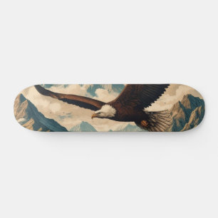 Outdoorsman bald eagle mountain range skateboard