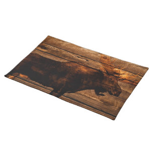 outdoorsman distressed wood wildlife bull moose cloth placemat