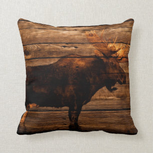 outdoorsman distressed wood wildlife bull moose throw pillow