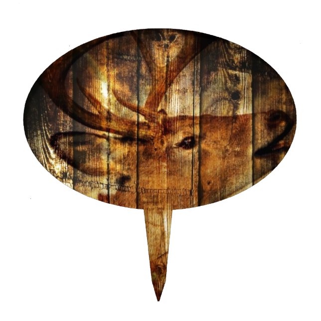 Outdoorsman primitive barn wood whitetail deer cake topper (Front)