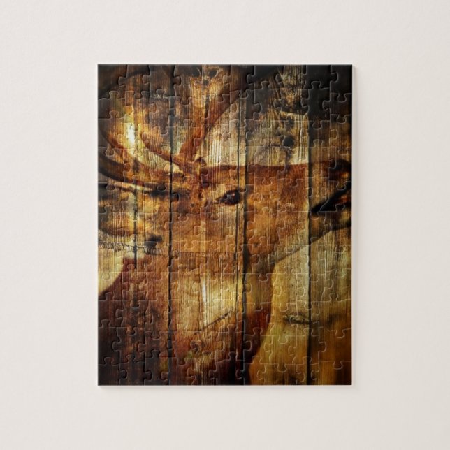 Outdoorsman primitive barn wood whitetail deer jigsaw puzzle (Vertical)