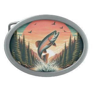 Outdoorsman trout nature belt buckle