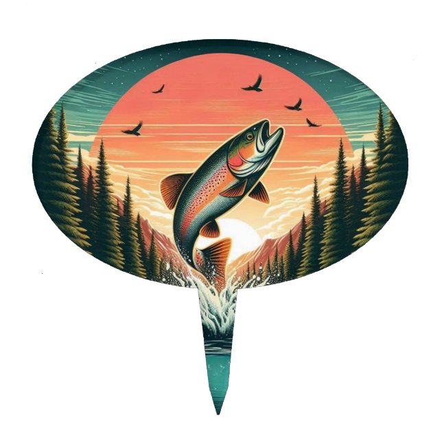Outdoorsman trout nature cake topper (Front)