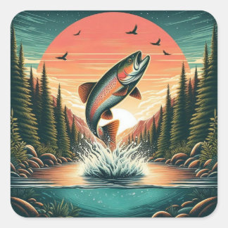 Outdoorsman trout nature square sticker